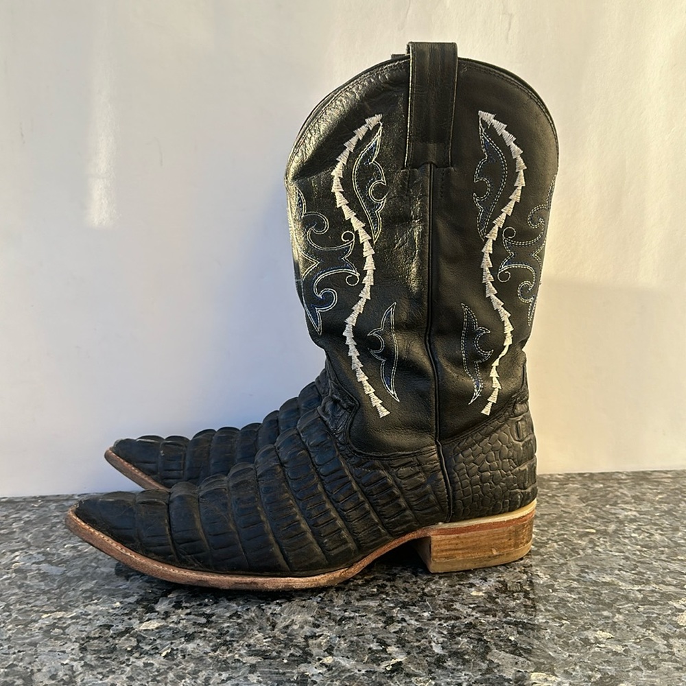 Gran Lider Mens Zapaterias Diana Black Leather Western Boot Imit Caiman SZ US 9.